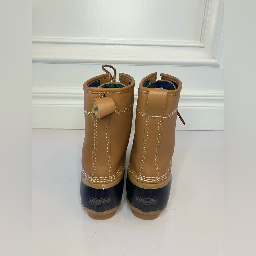 Lands’ End Women’s Size 7 Duck Boots Black Tan Flannel Lined - Picture 4 of 13